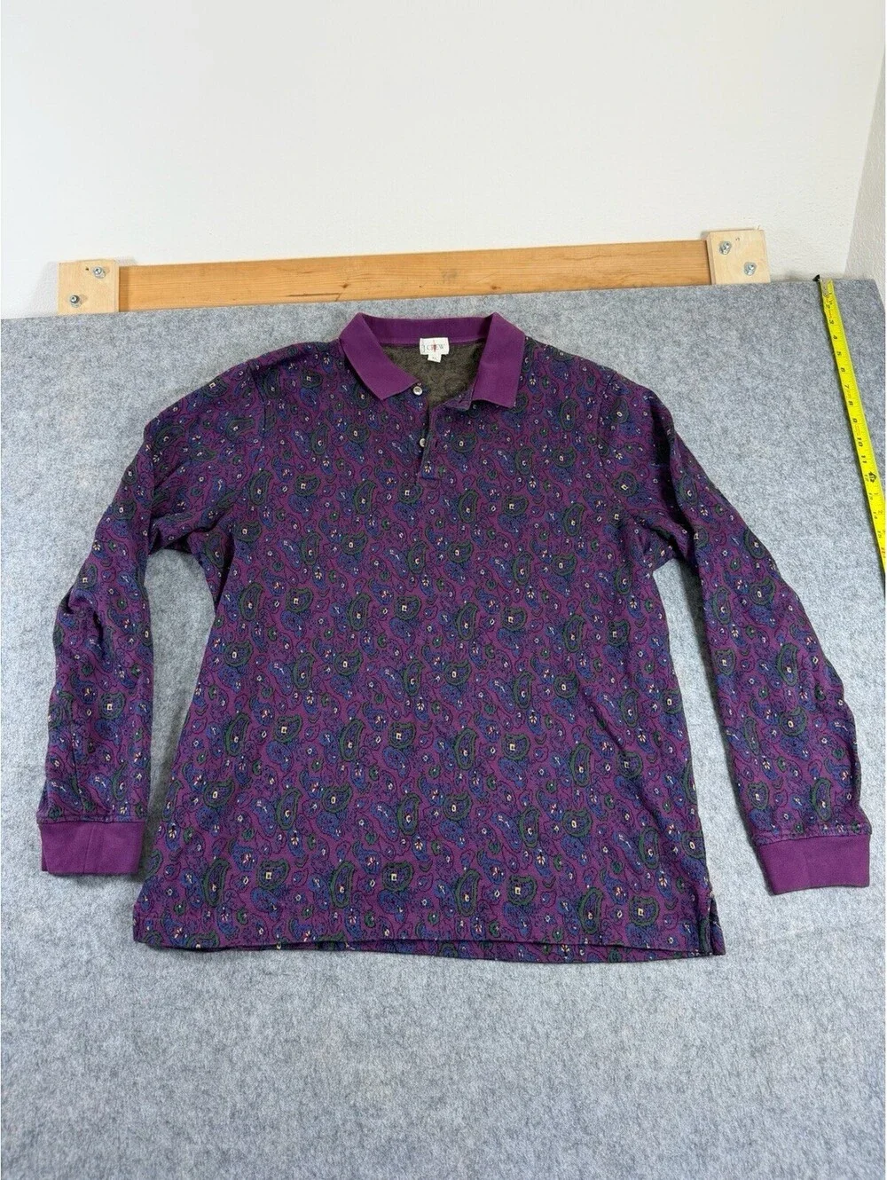 J Crew Oarsman Polo Shirt Mens XL Terry Cloth Paisley Long Sleeve Pullover